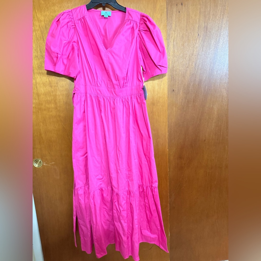 Hot Pink midi dress with pockets!  Country casual perfect for luncheon party.